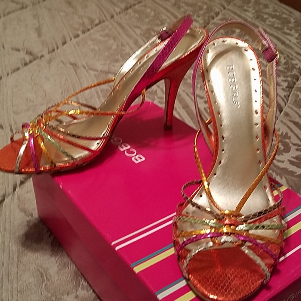 BCBGIRLS multicolored strappy sandals